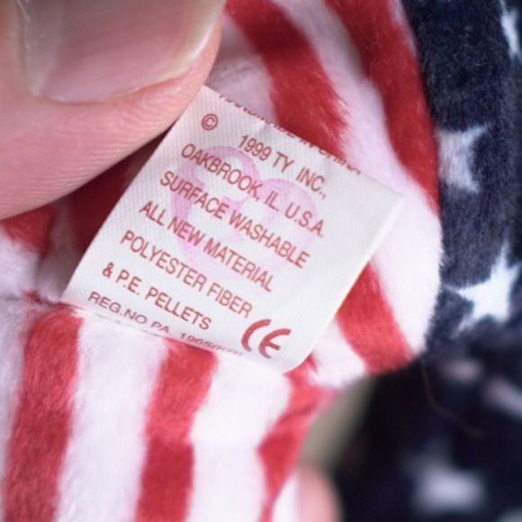 VTG TY Beanie Babies Spangle Bear 1999 Pink Face Patriotic Stars Stripes NWT - Picture 7 of 9